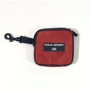 Vintage Polo Sport Ralph Lauren Red Spellout Zipper Keyring Nylon Wallet Pouch